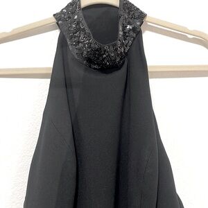 Warren Petites for Saks Fifth Avenue Black Sequined Halter Dress Size 12 EUC